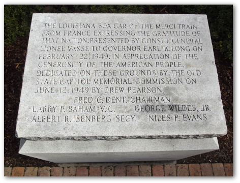 Inscription by the boxcar at the Old State Capitol Museum